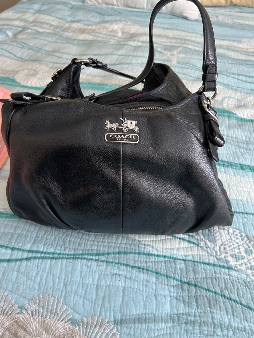 COACH Black Leather Shoulder Bag with Silver Hardware